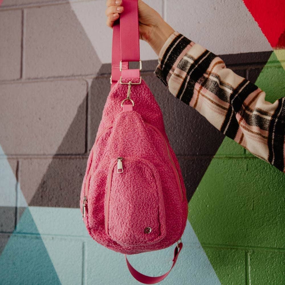 Hot Pink Sherpa Crossbody Sling Bag Barbiecore
